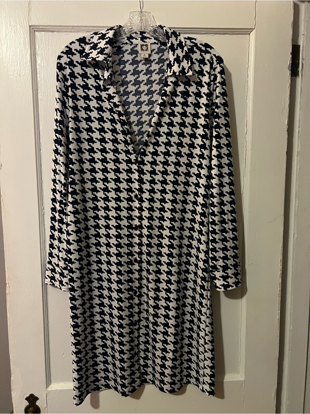 Anne Klein Chic Houndstooth Pattern Shirt Dress (M) Corporate-Core Office Siren